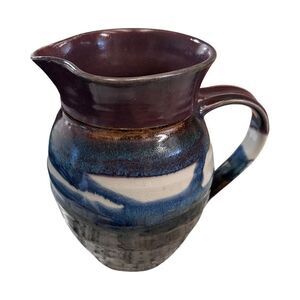 Vintage Handmade Colorful Stoneware Pottery Pitcher